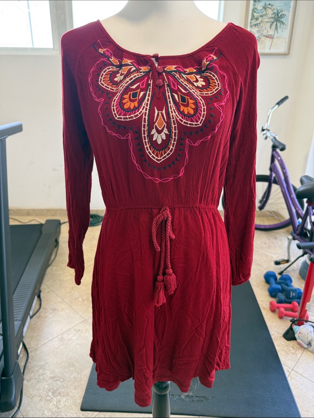 Flying Tomato 🍅 Boho Peasant Embroidered Long-Sleeve Red Dress Medium